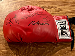 Sugar Ray Leonard, Thomas Hearns, Roberto Duran Signed Boxing Glove - RED (PSA)